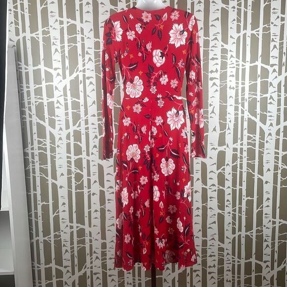 Old Navy Long Sleeve Knit True Wrap Midi Dress Red Floral NEW S Tall - Picture 2 of 11